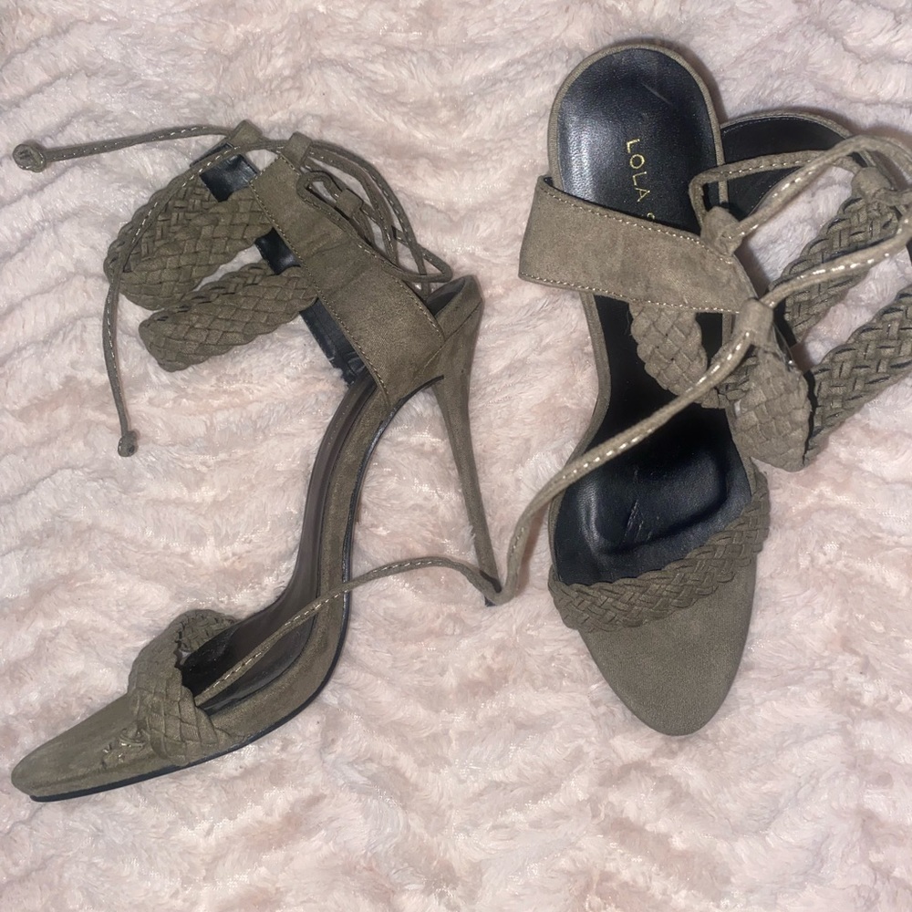 Olive green suede heel